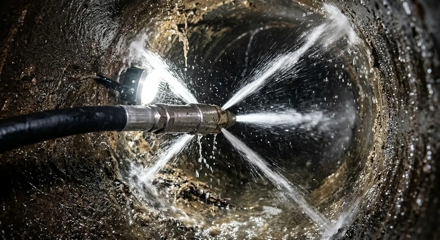 High-pressure hydro jetting nozzle cleaning sewer pipe for Storm Drain Cleaning in Greencastle